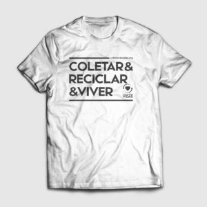 Camiseta Masculina Branca Coletar & Reciclar & Viver Estampa Cinza